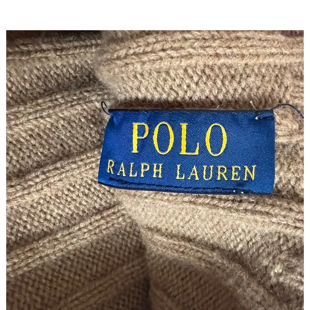Polo Ralph Lauren Mens Ribbed Knit Beanie Camel Brown Navy Pony Logo Hat